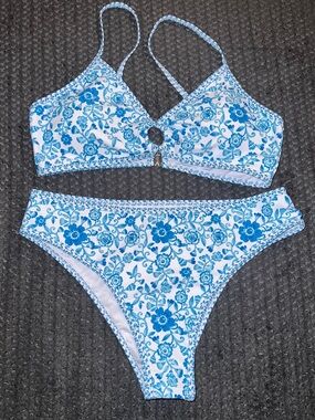 Blue Floral Two-Piece Bikini Set